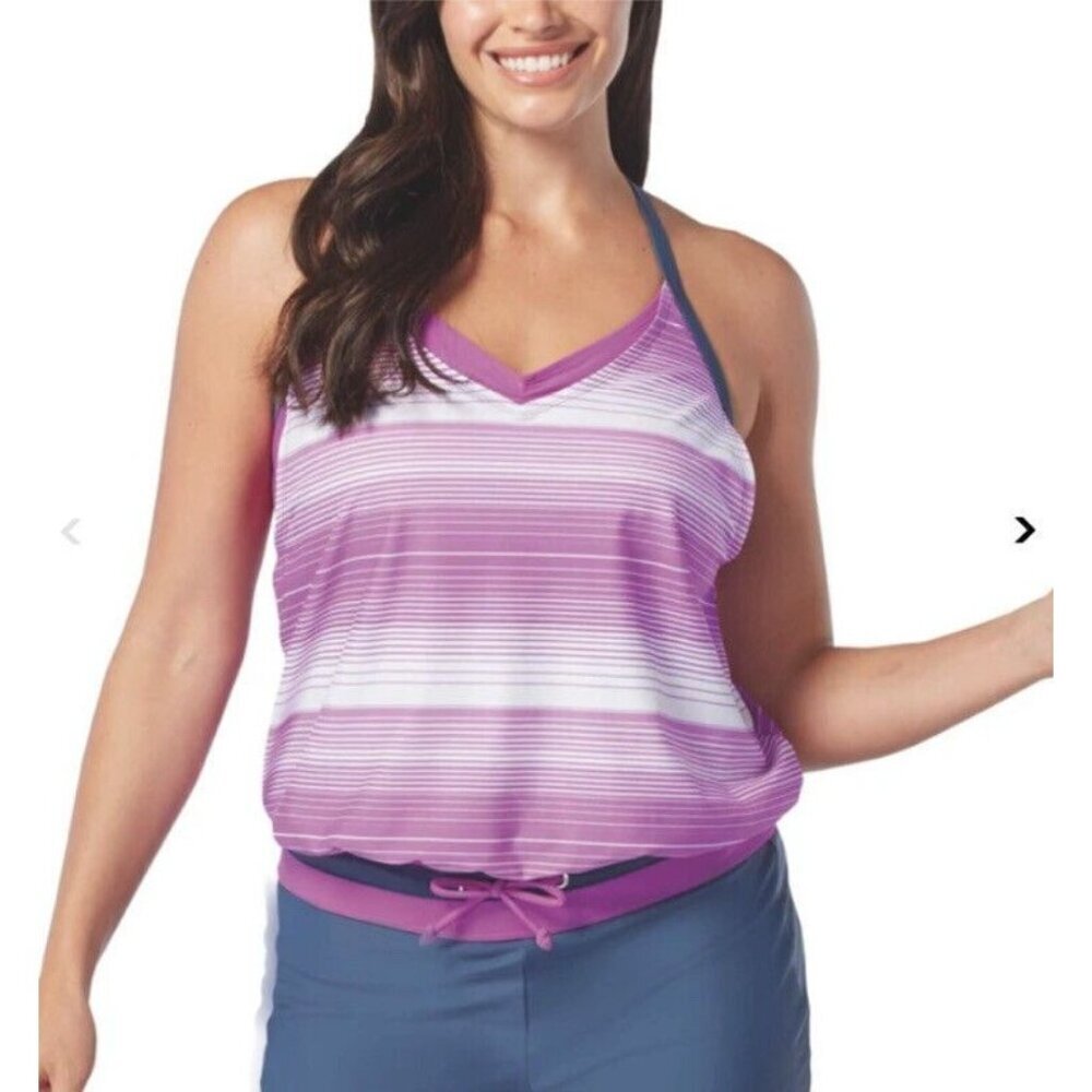 NWT FREE COUNTRY WOMENS SIZE Large SUNRISE STRIPE BLOUSON TANKINI
